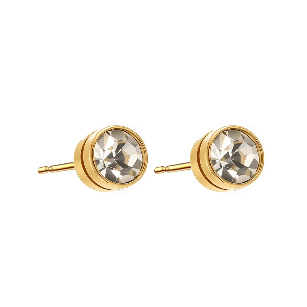 Titanium steel stud earrings with zircon, gold-plated, threaded beads, suitable for men's single ear and women's ear bone 