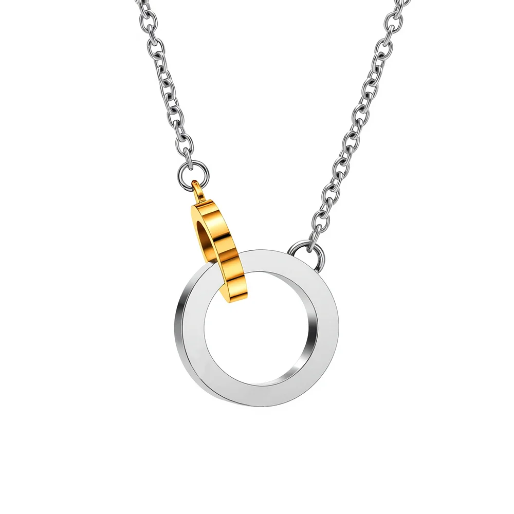 Titanium and steel double-ring double-color gold-plated versatile necklace 