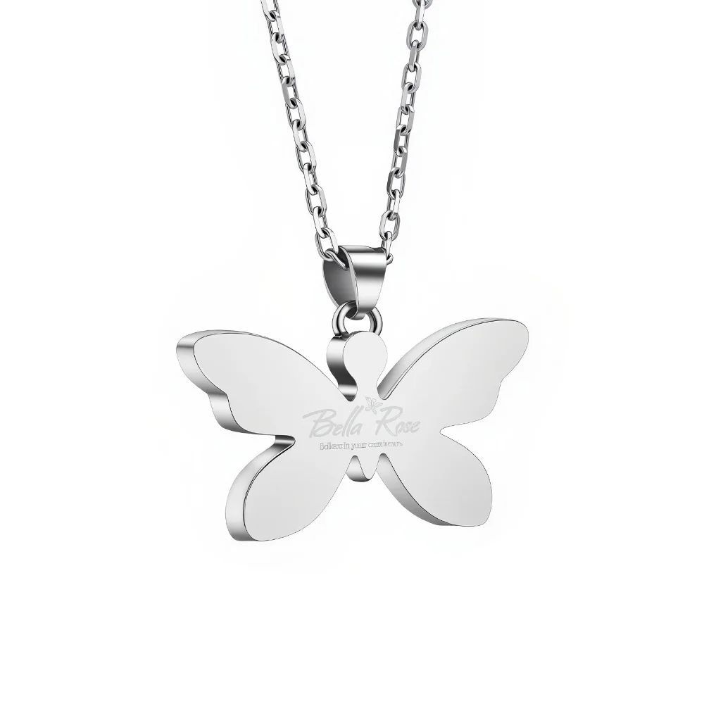 European and American butterfly necklace, niche design, vintage titanium steel sweater chain, clavicle necklace 